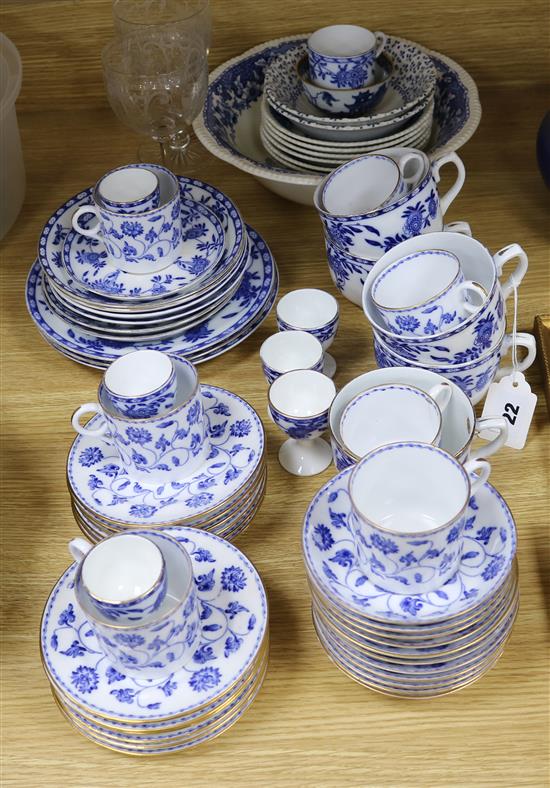 A collection of mixed blue and white teawares including Spode